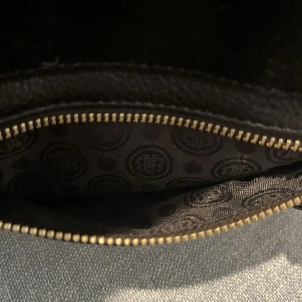Beanpole Black Pebbled Leather Satchel Crossbody Bag Gold‎ Hardware Suede Trim